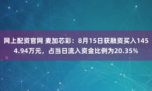 网上配资官网 麦加芯彩：8月15日获融资买入1454.94万元，占当日流入资金比例为20.35%